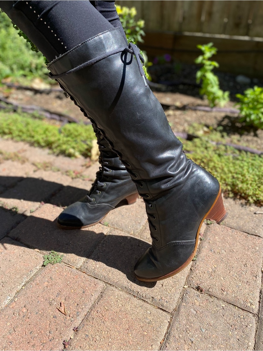 Black Lace-Up Mid-Heel Riding Boots - Women - Picture 4 of 6